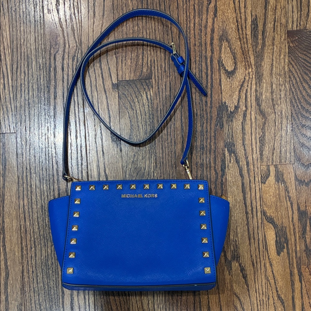 Michael Kors Royal Blue Crossbody Bag with Gold Studs